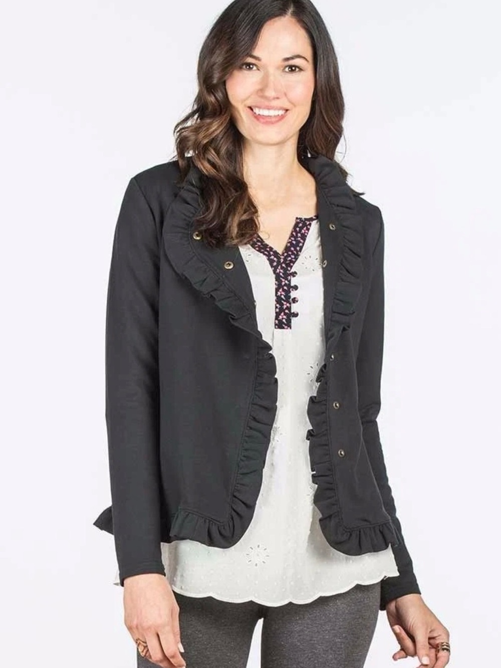Matilda Jane All is Calm Black Ruffle-Edge Blazer Jacket XL